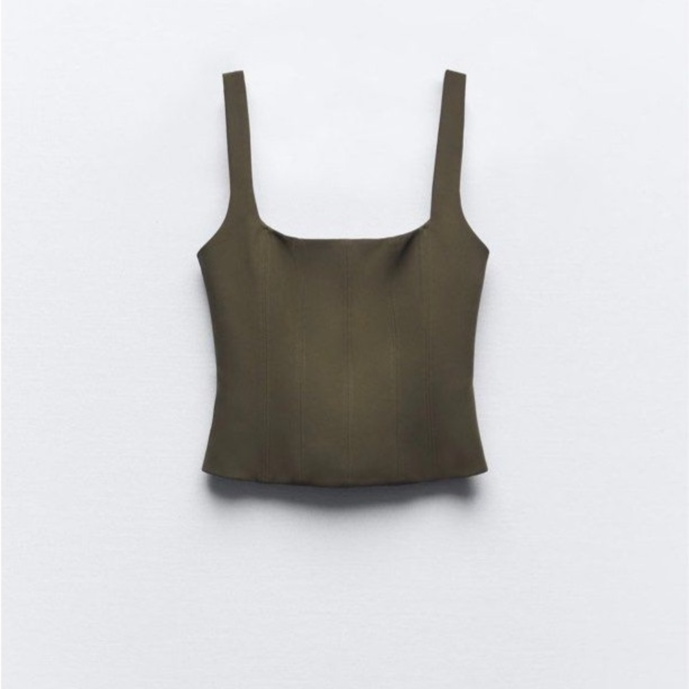 Olive Green Women's Top | Corset Tank Top | Green Structured Top
